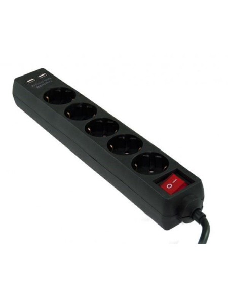 Regleta 5 tomas + 2x USB 2.1a / 3go / proteccion antipicos / negra / REG5USB