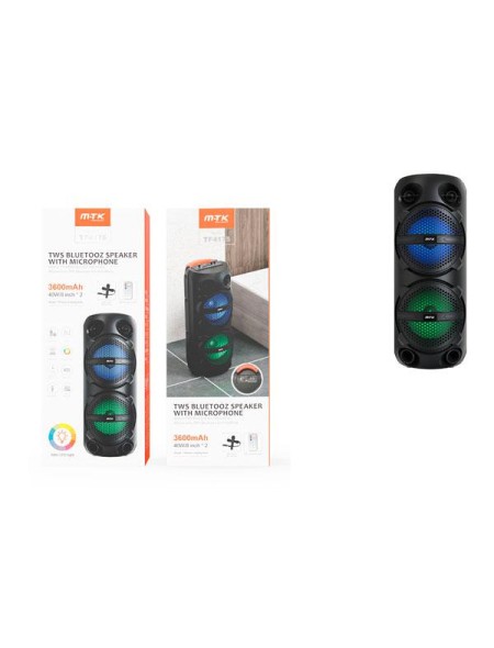 Altavoz Bluetooth 5.0 / TF4175 / 40w / 3600mah / Tws / Fm / Micro SD / Usb / Luces Led / Negro / Mtk