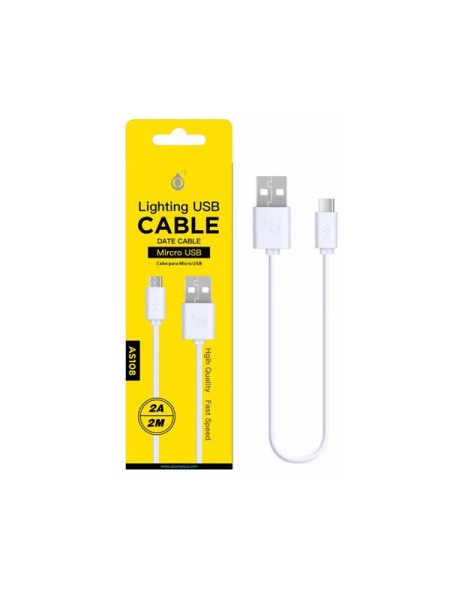 Cable datos USB 2.0 a Micro USB / 2m / 2a / AS108/ Blanco / ONE+