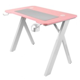 ÷ Mesa mars gaming mgd rgb blanca con tablero rosa chasis acero tablero 100x60cm altura 74cm rgb