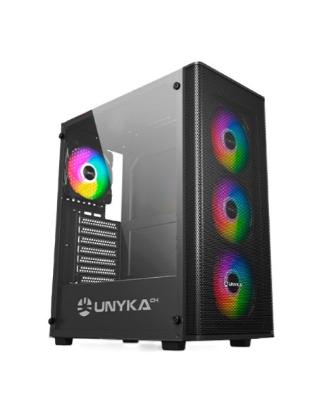 ÷ Caja atx semitorre gaming unykach mir100 atx uk 511303 color negro panel lateral cristal templado 4v