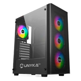 ÷ Caja atx semitorre gaming unykach mir100 atx uk 511303 color negro panel lateral cristal templado 4v
