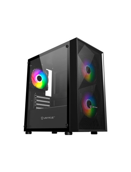 ÷ Caja micro atx unyka mir b200 black vidrio templado lateral 3vent argb de140mm 3,5
