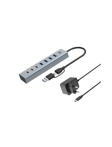 ÷ Hub usb 3.0 conceptronic hubbies20gp 7 puertos usb-c a 3xusb-c 4xusb-a con alimentador